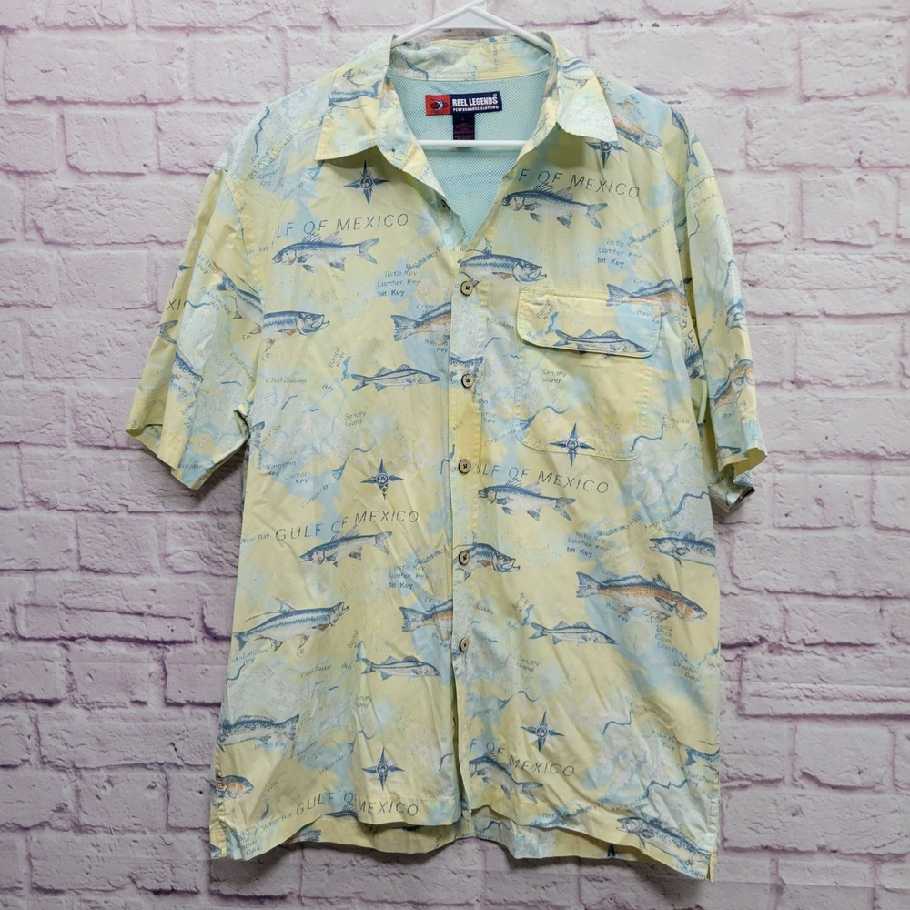 Reel Legends Cotton Performance Shirt L Fish Gulf of Mexico Coastal Utility Gorp